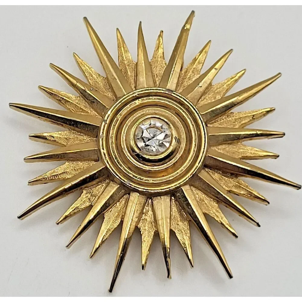 Vintage Victorian Starburst Brooch Pin Pendant Goldtone 2.25in Art Deco
